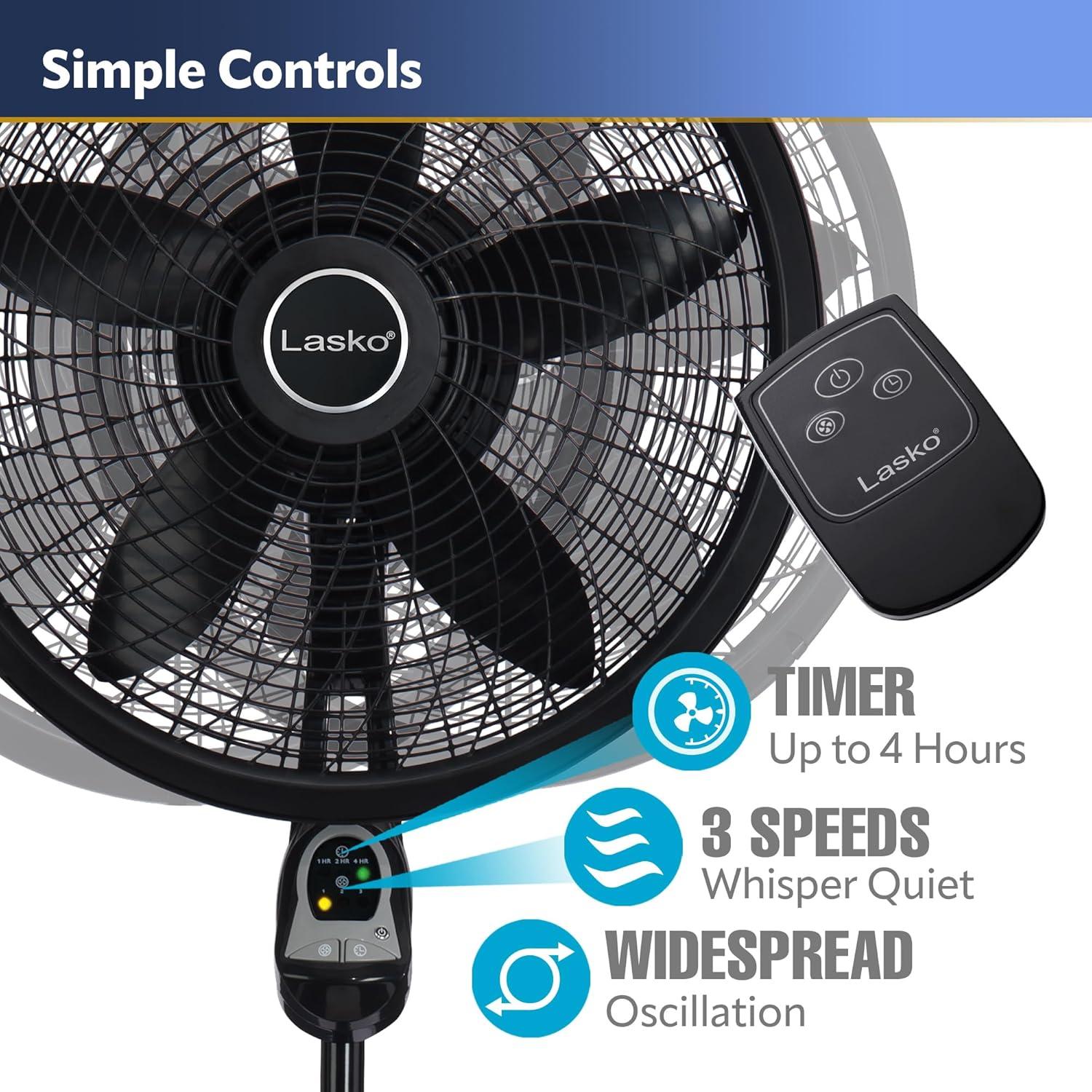 image:imageLasko Oscillating Pedestal Fan Remote 3 Speeds 18 Black 1843 amp Quiet Oscillating Tower Fan Remote 3Speed 42 Silver T42951