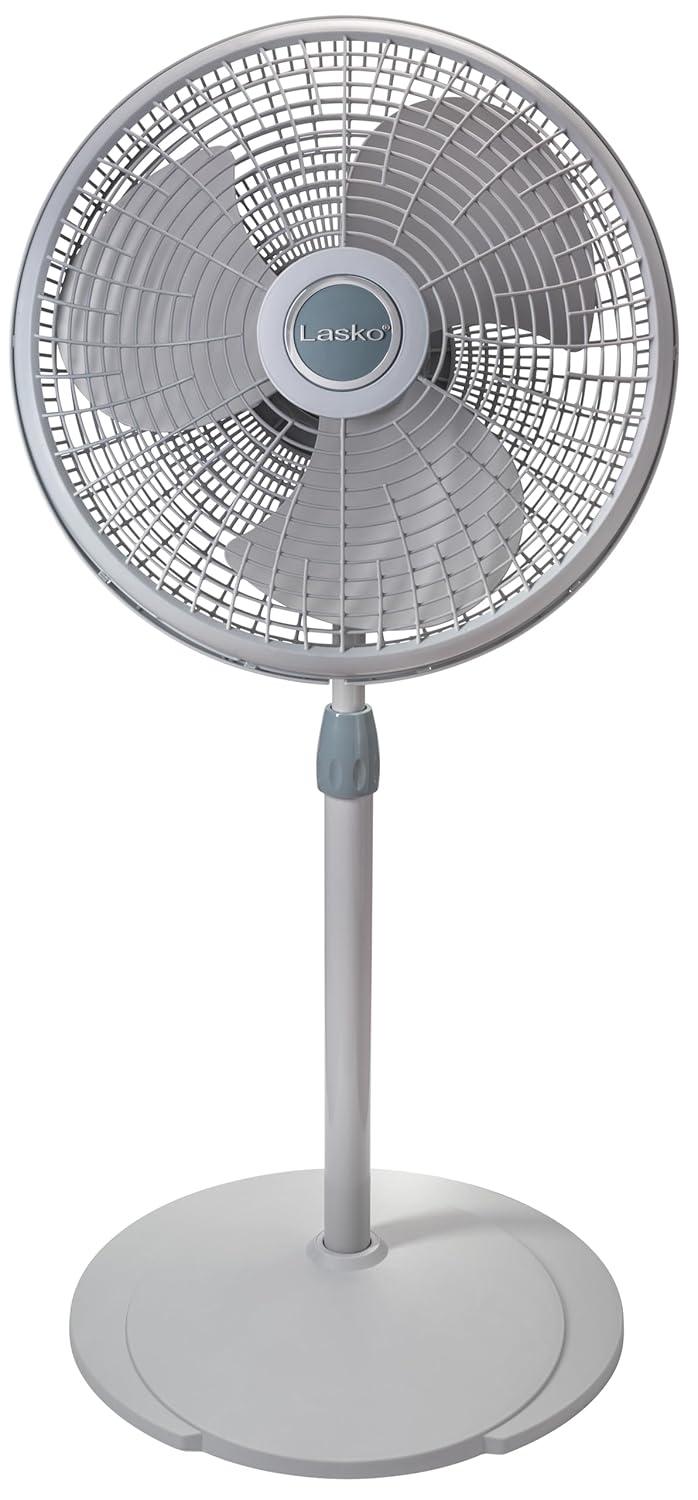 image:imageLasko Oscillating Pedestal Stand Fan 3Speeds Adjustable Height Tilt Back Fan Head for Indoor Bedroom Living Room Home Office Dorm Use 16 Inch Gray 2526