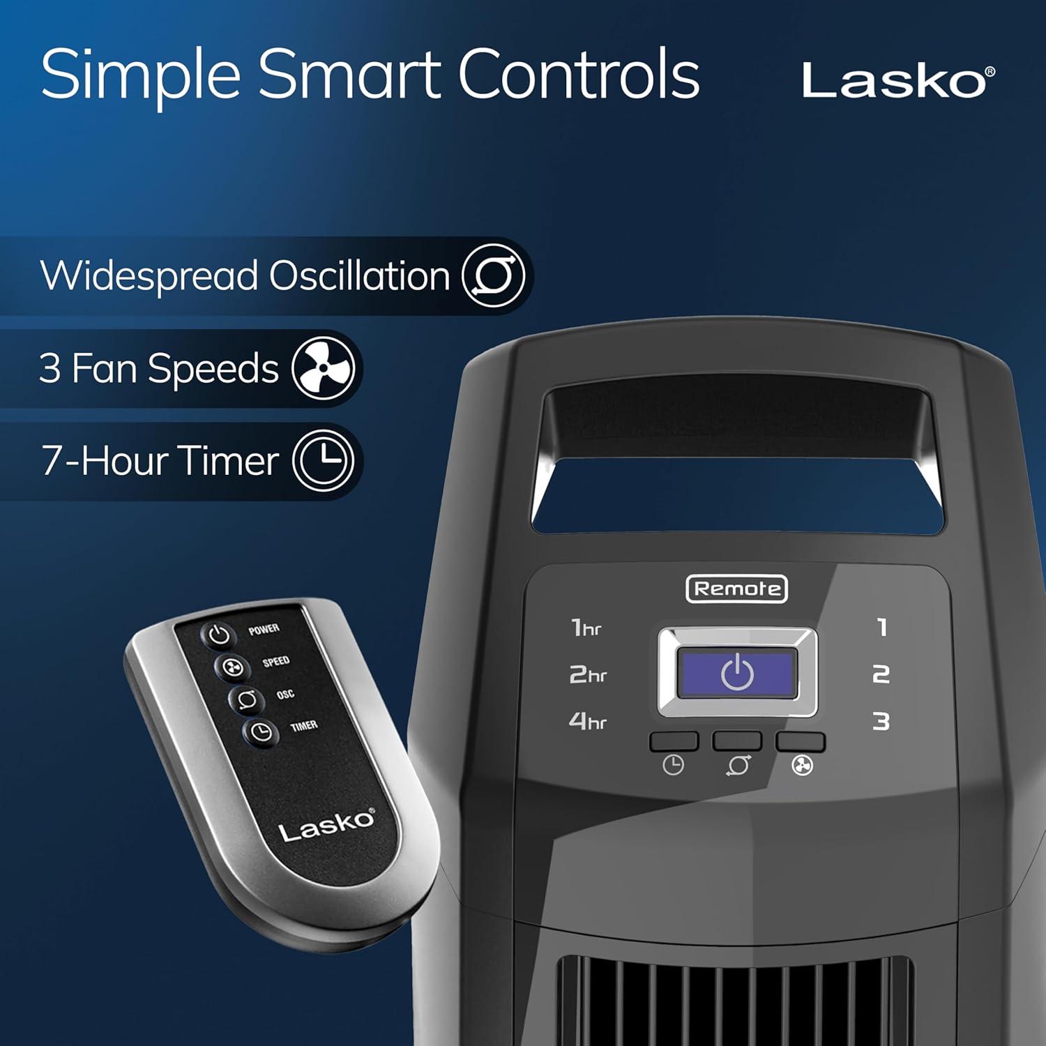 image:imageLasko High Velocity Oscillating Tower Fan 3 Powerful Speeds Timer Adjustable Directional Louvers Remote Control For Bedroom Basement Garage Use Black 35 U35122