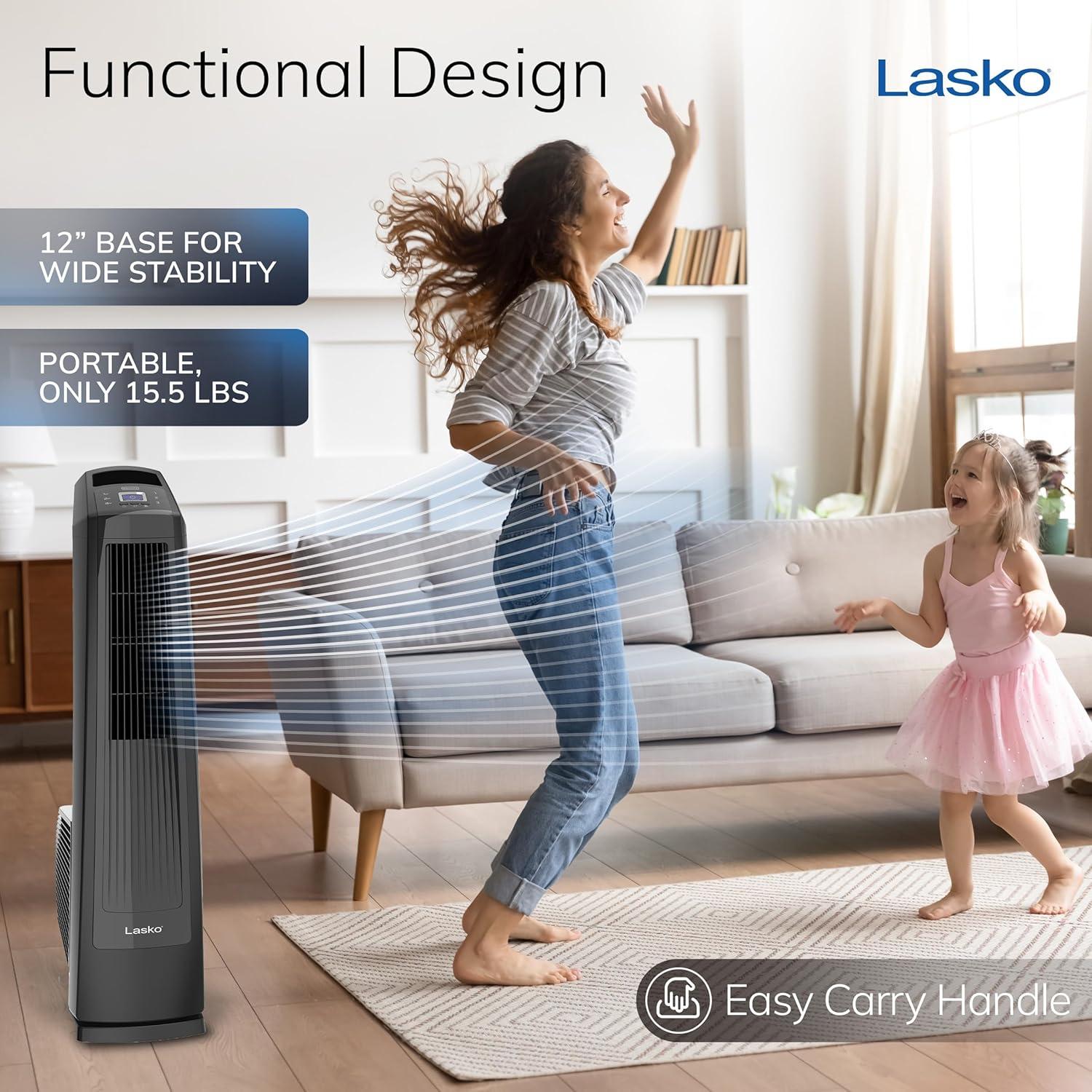 image:imageLasko High Velocity Oscillating Tower Fan 3 Powerful Speeds Timer Adjustable Directional Louvers Remote Control For Bedroom Basement Garage Use Black 35 U35122