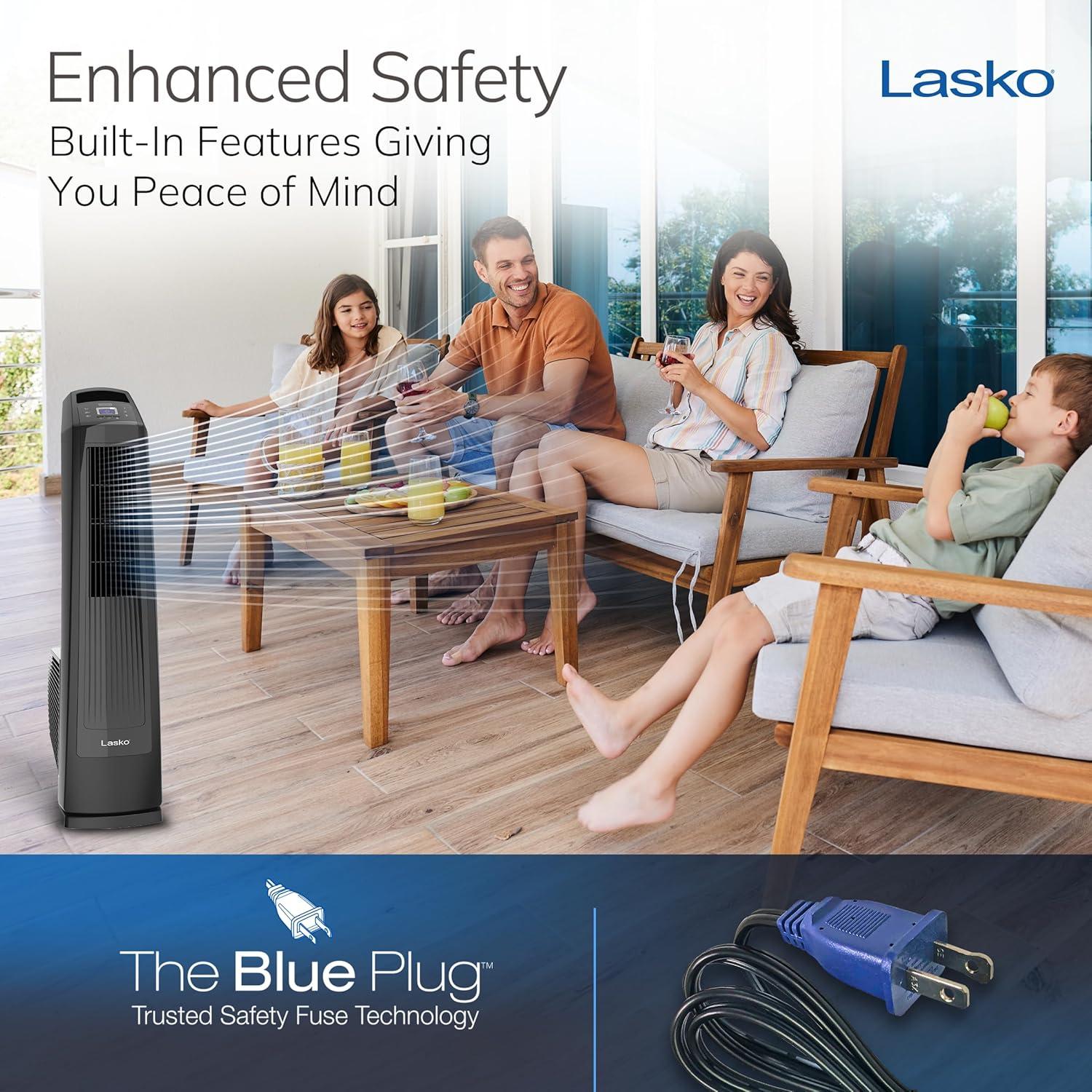 image:imageLasko High Velocity Oscillating Tower Fan 3 Powerful Speeds Timer Adjustable Directional Louvers Remote Control For Bedroom Basement Garage Use Black 35 U35122