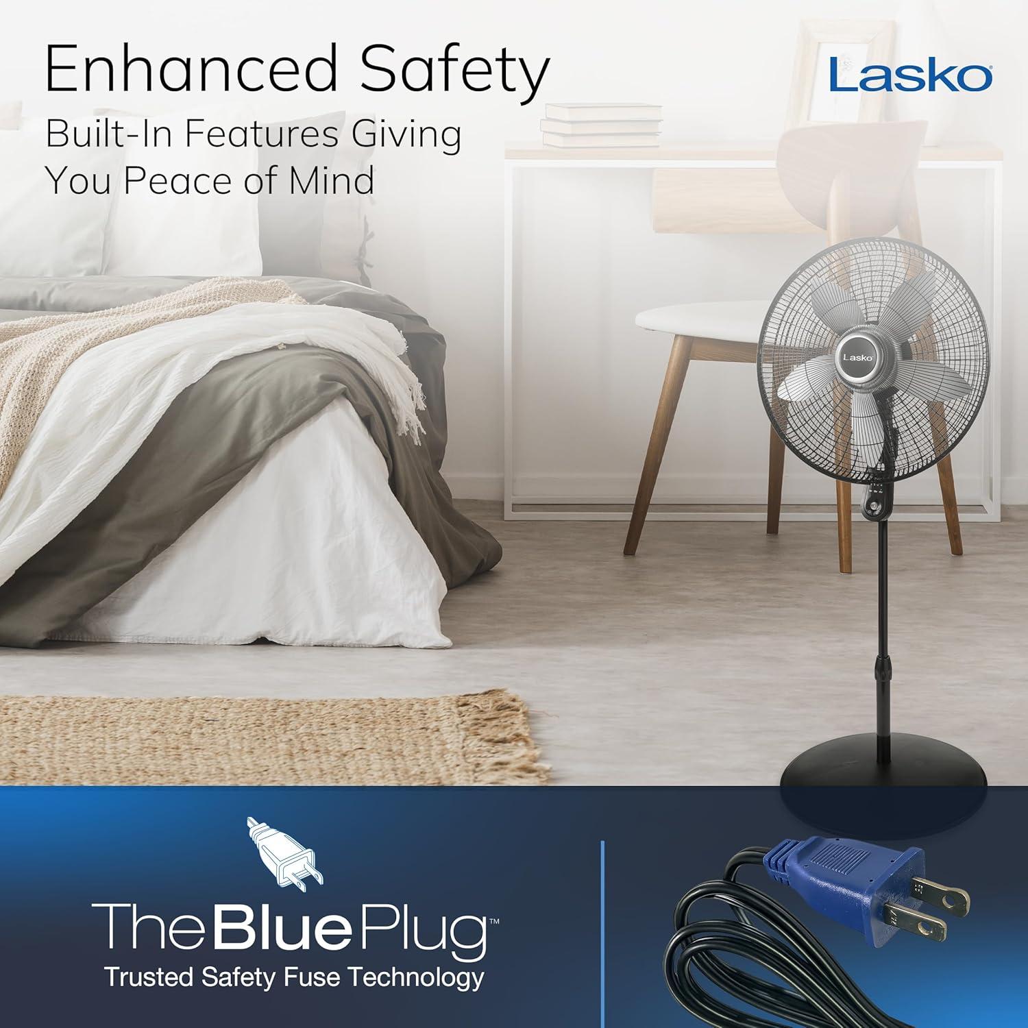 image:imageLasko Oscillating Pedestal Fan Adjustable Height Timer Remote Control 4 Speeds Floor Fans for Home Bedroom Living Room and Home Office 20 Black S20620