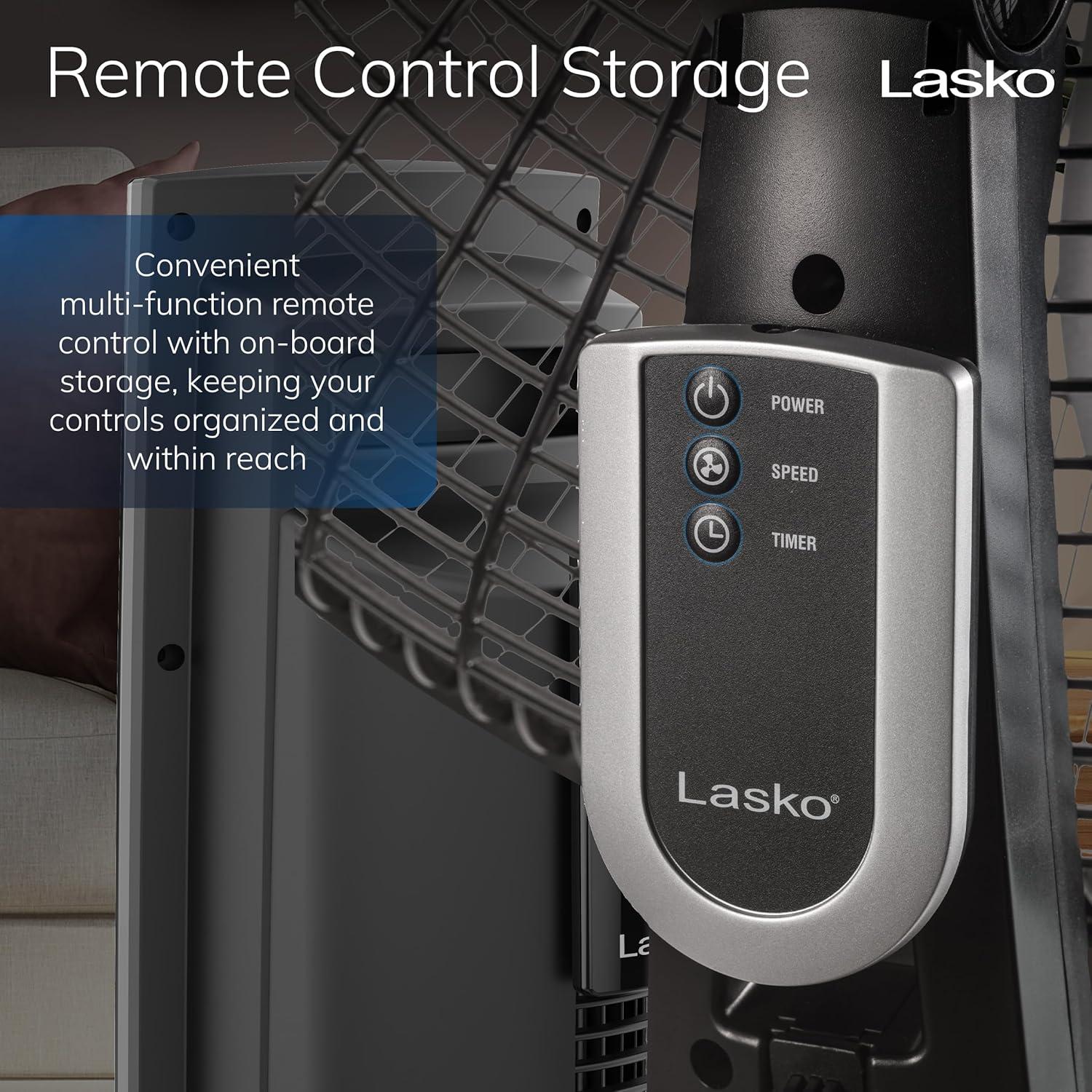 image:imageLasko Oscillating Pedestal Fan Adjustable Height Timer Remote Control 4 Speeds Floor Fans for Home Bedroom Living Room and Home Office 20 Black S20620
