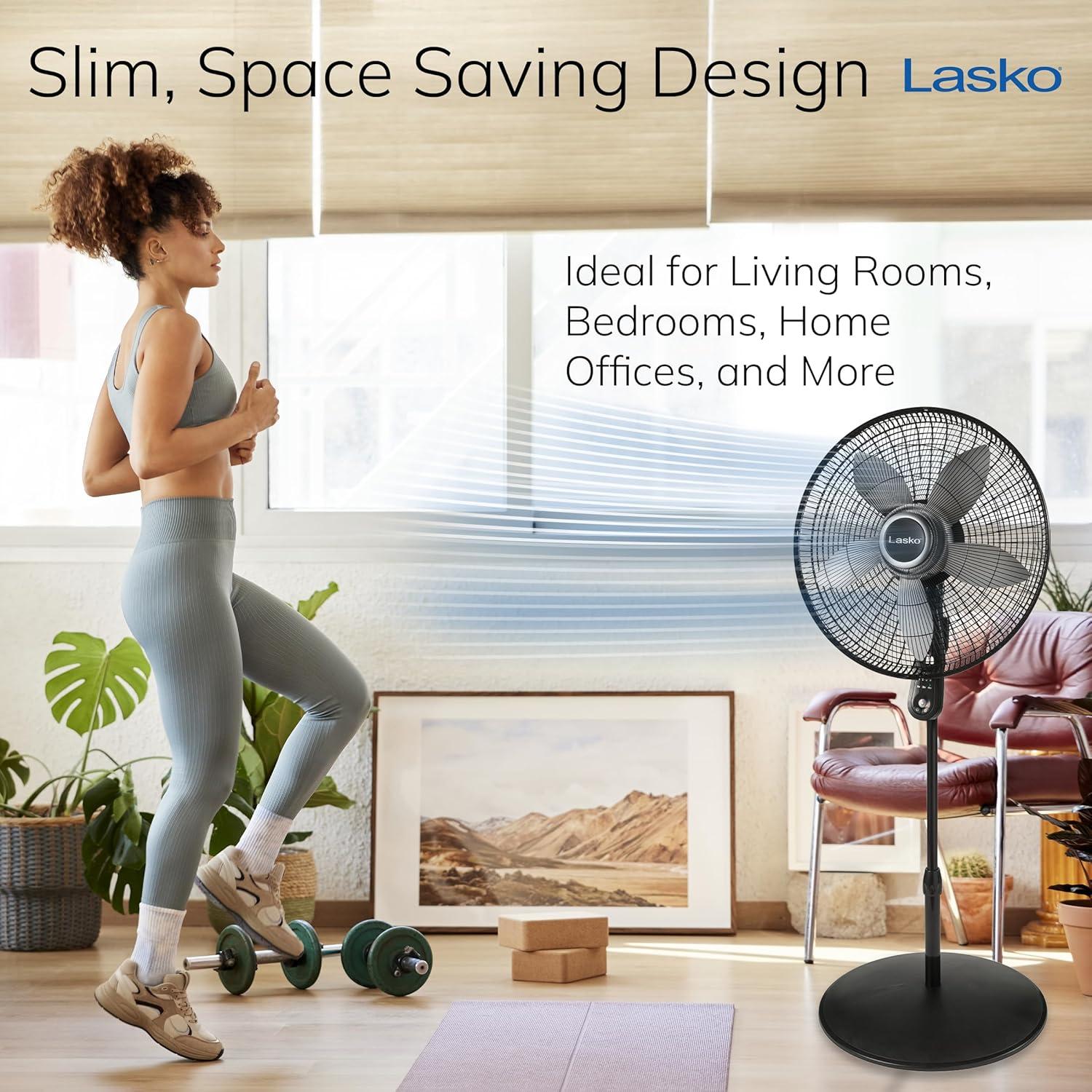 image:imageLasko Oscillating Pedestal Fan Adjustable Height Timer Remote Control 4 Speeds Floor Fans for Home Bedroom Living Room and Home Office 20 Black S20620