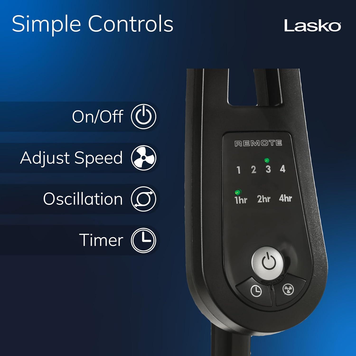 image:imageLasko Oscillating Pedestal Fan Adjustable Height Timer Remote Control 4 Speeds Floor Fans for Home Bedroom Living Room and Home Office 20 Black S20620