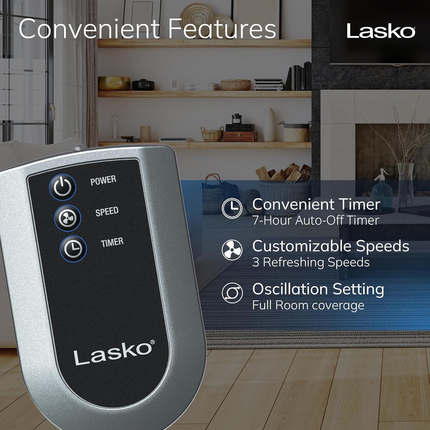 image:imageLasko Oscillating Pedestal Fan Adjustable Height Timer Remote Control 4 Speeds Floor Fans for Home Bedroom Living Room and Home Office 20 Black S20620