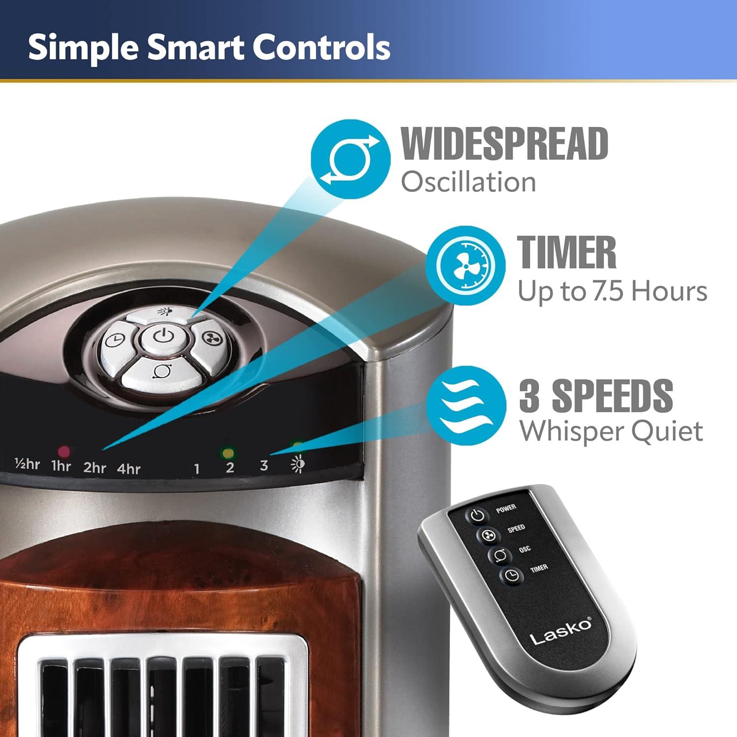 image:imageLasko Oscillating Tower Fan Remote Control Timer 4 Quiet Speeds for Bedroom Home Office and Kitchen 38 White T38400 amp Oscillating Tower Fan 3 Quiet Speeds 425 Silverwood T42954