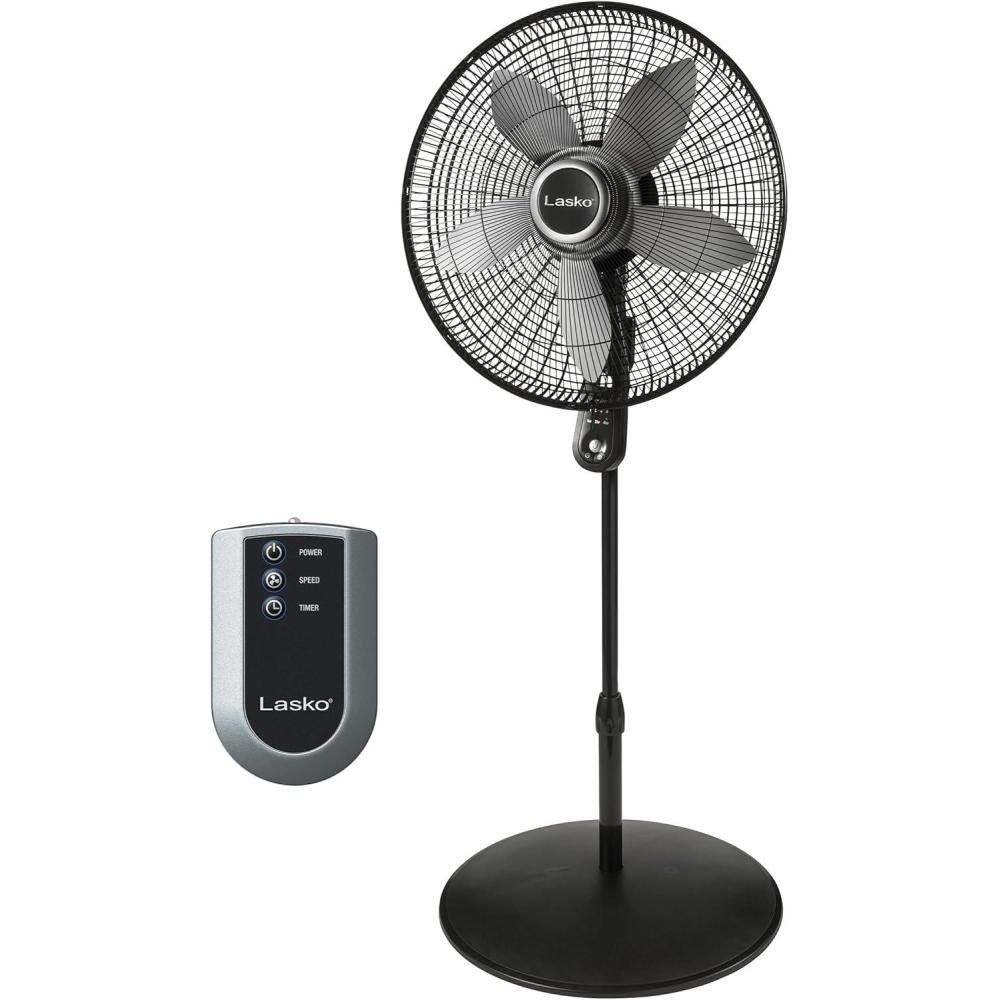 image:imageLasko Oscillating Pedestal Fan Adjustable Height Timer Remote Control 4 Speeds Floor Fans for Home Bedroom Living Room and Home Office 20 Black S20620