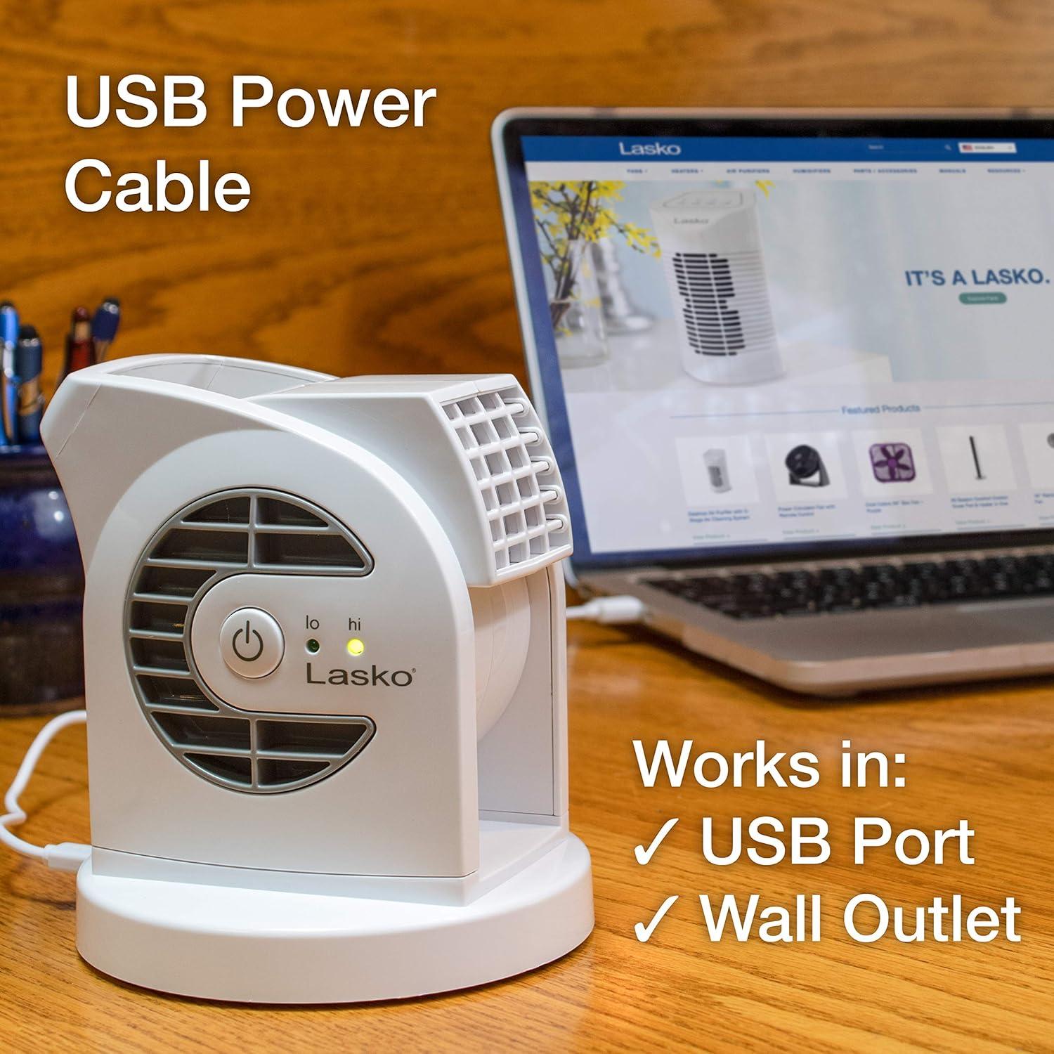 image:imageLasko MyCool D300 Mini USB Desk Fan with 40in USB Cable and Bonus AC Adapter Small Quiet Portable Personal 2Speed Fans for Staying Cool at Home Work Office Dorm Car and Travel WhiteWhite