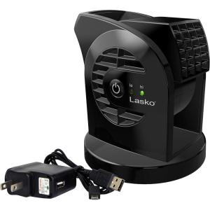 Lasko MyCool D300 Mini USB Desk Fan with 40in. USB Cable and Bonus AC Adapter – Small Quiet Portable Personal 2-Speed Fans for Staying Cool at Home, Work, Office, Dorm, Car, and Travel, White(Black)