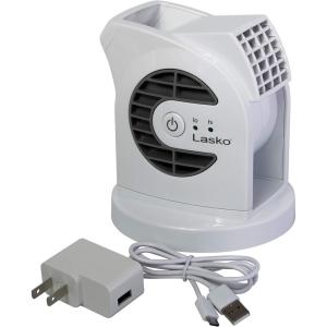 Lasko MyCool D300 Mini USB Desk Fan with 40in. USB Cable and Bonus AC Adapter – Small Quiet Portable Personal 2-Speed Fans for Staying Cool at Home, Work, Office, Dorm, Car, and Travel, White(White)
