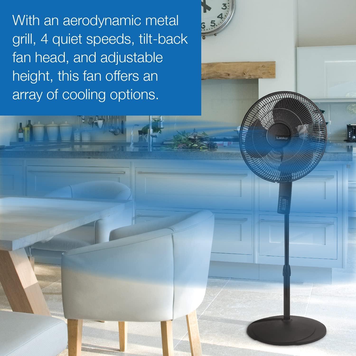 image:imageLasko Oscillating Pedestal Fan Thermostat Adjustable Height Remote Control Timer 4 Speeds for Bedroom Living Room Office amp Dorm 16 White S16614Black 16612