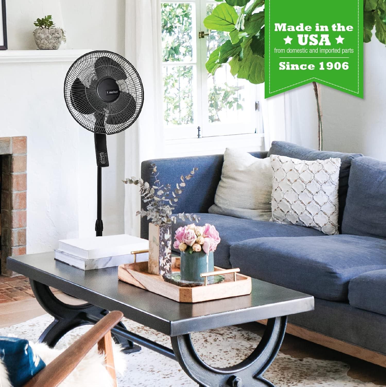 image:imageLasko Oscillating Pedestal Fan Thermostat Adjustable Height Remote Control Timer 4 Speeds for Bedroom Living Room Office amp Dorm 16 White S16614Black 16612