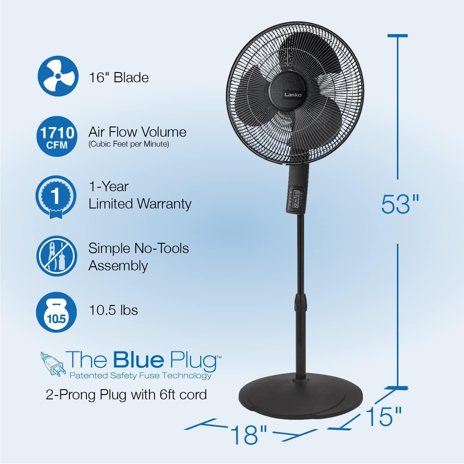 image:imageLasko Oscillating Pedestal Fan Thermostat Adjustable Height Remote Control Timer 4 Speeds for Bedroom Living Room Office amp Dorm 16 White S16614Black 16612