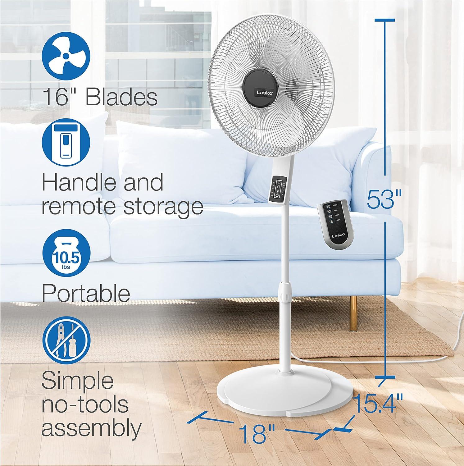 image:imageLasko Oscillating Pedestal Fan Thermostat Adjustable Height Remote Control Timer 4 Speeds for Bedroom Living Room Office amp Dorm 16 White S16614White