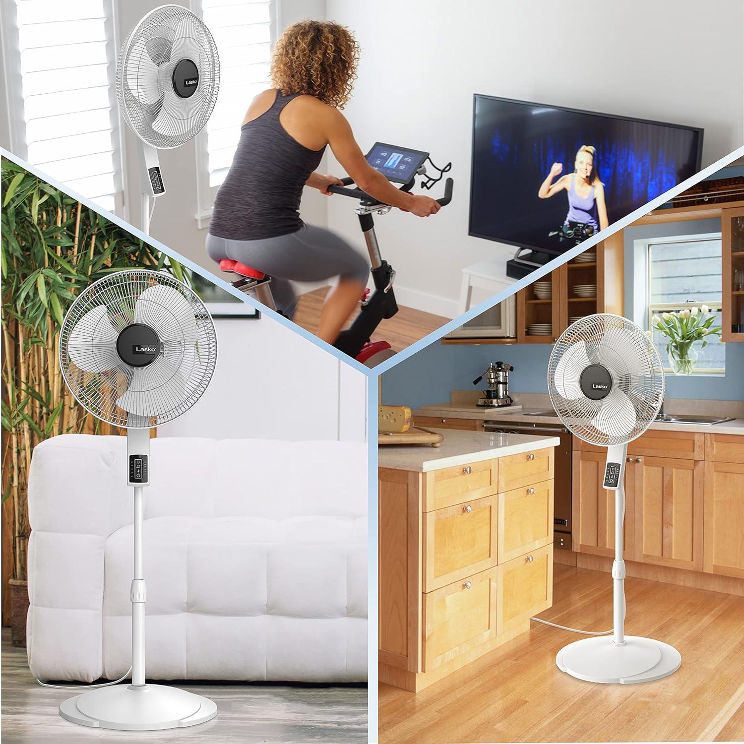 image:imageLasko Oscillating Pedestal Fan Thermostat Adjustable Height Remote Control Timer 4 Speeds for Bedroom Living Room Office amp Dorm 16 White S16614White
