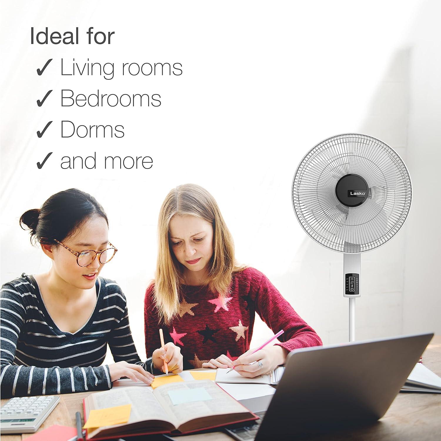 image:imageLasko Oscillating Pedestal Fan Thermostat Adjustable Height Remote Control Timer 4 Speeds for Bedroom Living Room Office amp Dorm 16 White S16614White