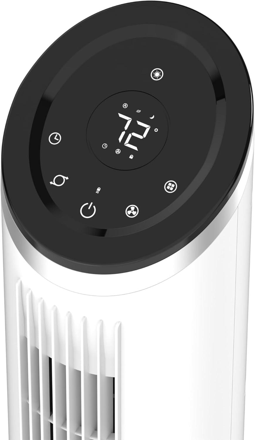 image:imageLasko 42 Apex Oscillating Tower Fan with 6 HighPerformance Speeds 4 Wind Modes 12Hr Timer 40ft Air Distance Airflow speed of 29 fts Quiet breeze as low as 29dBA Remote Control White