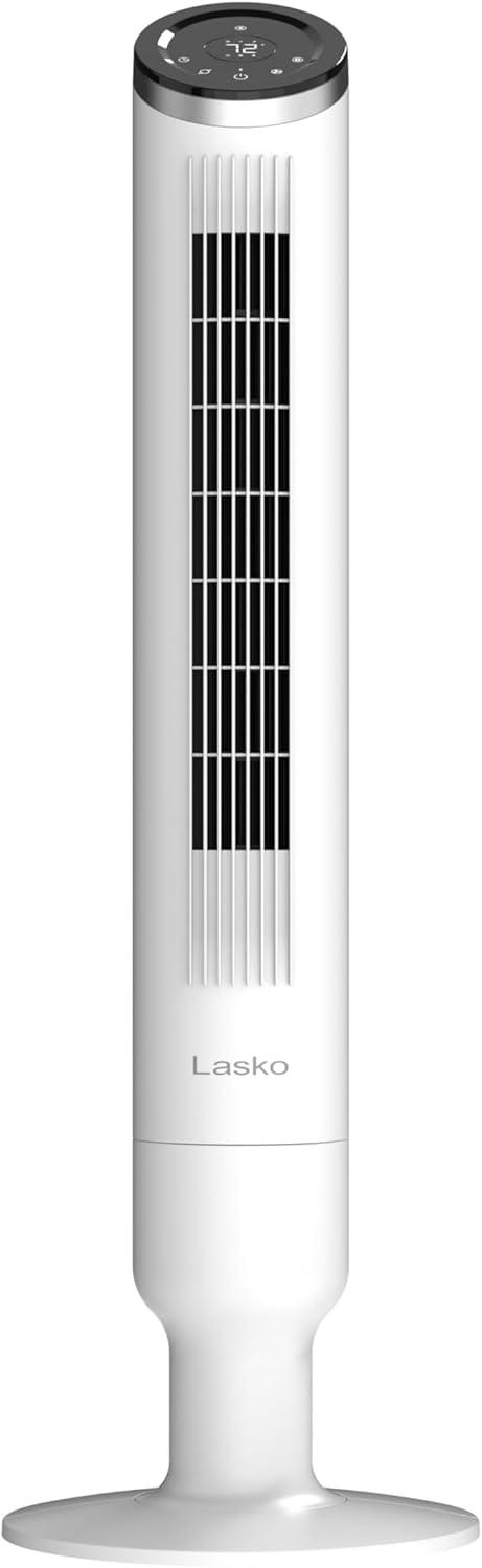 image:imageLasko 42 Apex Oscillating Tower Fan with 6 HighPerformance Speeds 4 Wind Modes 12Hr Timer 40ft Air Distance Airflow speed of 29 fts Quiet breeze as low as 29dBA Remote Control White