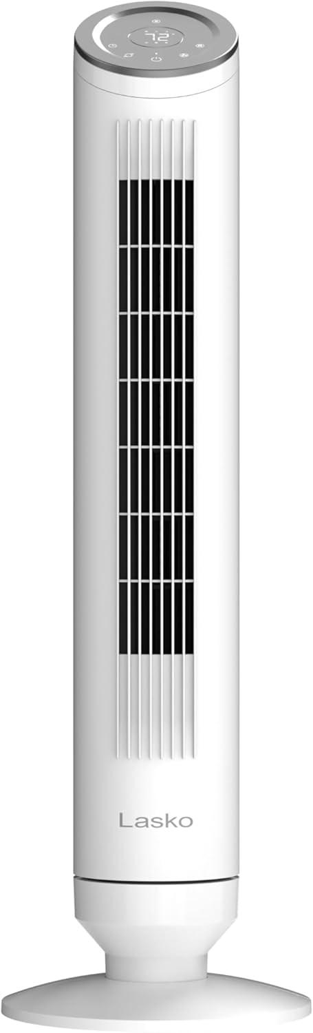 image:imageLasko Ascend 36 Tower Fan for Home 29 fts Airflow Quiet 29 dBA 90 Oscillation Standing Fan for Bedroom 12 Hour Timer 4Speeds Filter for Hair amp Dust Child Lock Remote White OST105