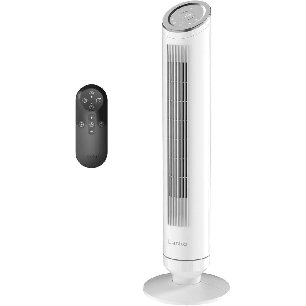 image:imageLasko Ascend 36 Tower Fan for Home 29 fts Airflow Quiet 29 dBA 90 Oscillation Standing Fan for Bedroom 12 Hour Timer 4Speeds Filter for Hair amp Dust Child Lock Remote White OST105
